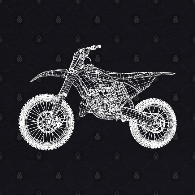 White YZ 125 Bike Blueprint Sketch Art by DemangDesign